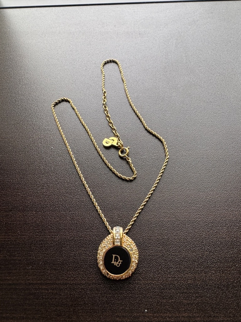 Christian Dior Vintage Gold-Tone Crystal Pendant Necklace - Black Accent